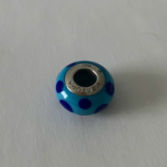 Blue Glass & 925 Sterling Silver Polka Dot Charm Bracelet Bead Persona Pandora - Picture 1 of 2